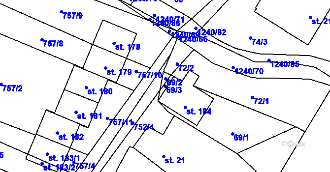 Parcela st. 69/3 v KÚ Velká Skrovnice, Katastrální mapa