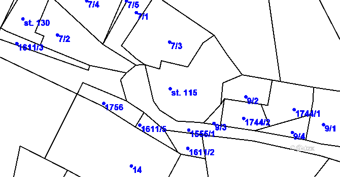 Parcela st. 115 v KÚ Velká Veleň, Katastrální mapa