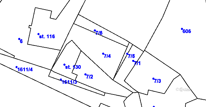Parcela st. 7/4 v KÚ Velká Veleň, Katastrální mapa