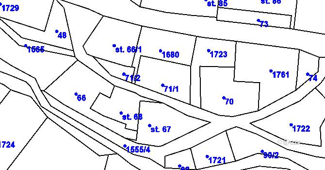 Parcela st. 71/1 v KÚ Velká Veleň, Katastrální mapa