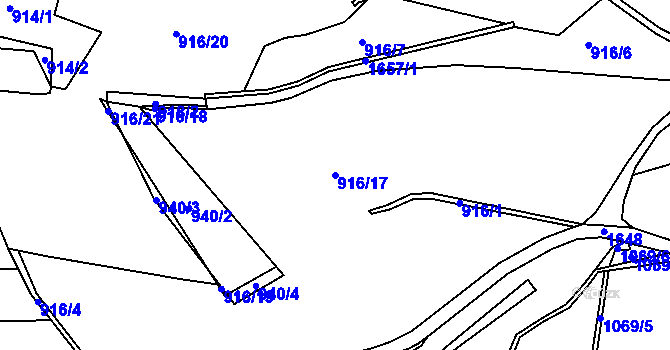 Parcela st. 916/17 v KÚ Velká Veleň, Katastrální mapa