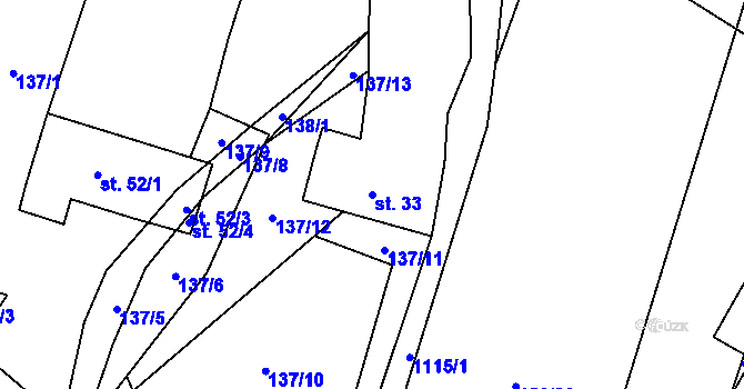 Parcela st. 33 v KÚ Velká Ves, Katastrální mapa