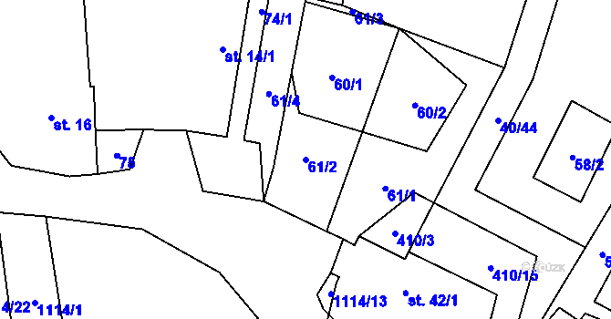 Parcela st. 61/2 v KÚ Velká Ves, Katastrální mapa