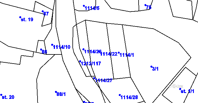 Parcela st. 1114/22 v KÚ Velká Ves, Katastrální mapa