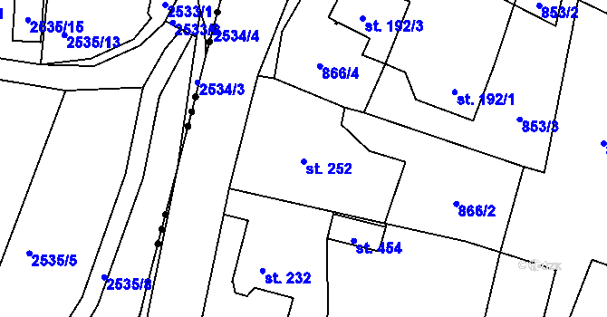 Parcela st. 252 v KÚ Velké Albrechtice, Katastrální mapa