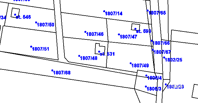 Parcela st. 531 v KÚ Velké Albrechtice, Katastrální mapa