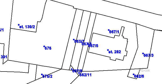 Parcela st. 667/2 v KÚ Velké Albrechtice, Katastrální mapa