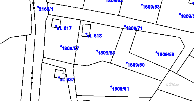 Parcela st. 1809/58 v KÚ Velké Albrechtice, Katastrální mapa