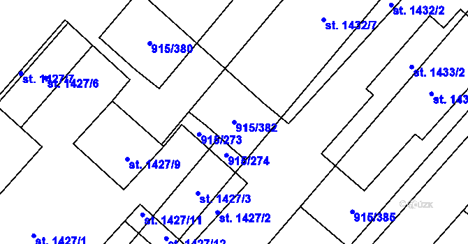 Parcela st. 915/382 v KÚ Velké Bílovice, Katastrální mapa