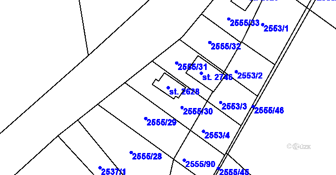 Parcela st. 2628 v KÚ Velké Bílovice, Katastrální mapa