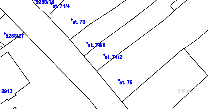 Parcela st. 74/2 v KÚ Velké Bílovice, Katastrální mapa