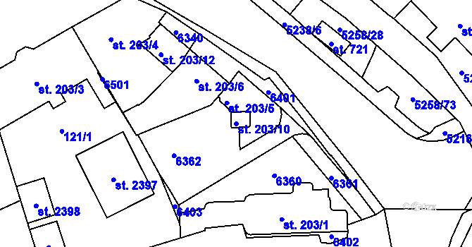 Parcela st. 203/10 v KÚ Velké Bílovice, Katastrální mapa