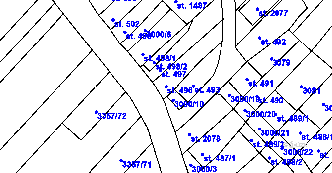 Parcela st. 496 v KÚ Velké Bílovice, Katastrální mapa