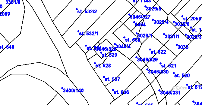 Parcela st. 529 v KÚ Velké Bílovice, Katastrální mapa