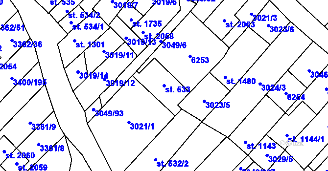 Parcela st. 533 v KÚ Velké Bílovice, Katastrální mapa