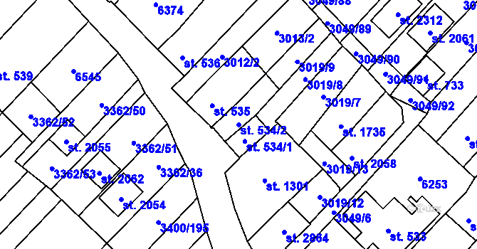 Parcela st. 534/2 v KÚ Velké Bílovice, Katastrální mapa
