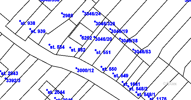 Parcela st. 551 v KÚ Velké Bílovice, Katastrální mapa