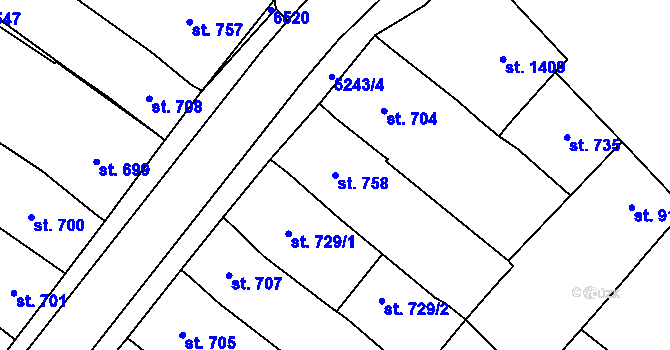 Parcela st. 758 v KÚ Velké Bílovice, Katastrální mapa