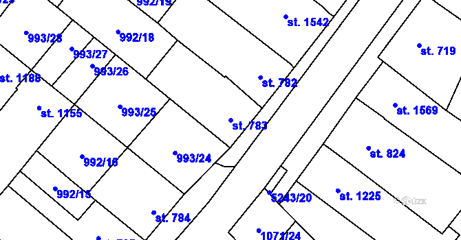 Parcela st. 783 v KÚ Velké Bílovice, Katastrální mapa