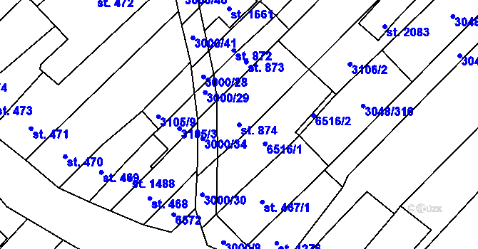 Parcela st. 874 v KÚ Velké Bílovice, Katastrální mapa