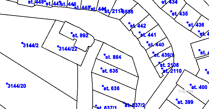Parcela st. 884 v KÚ Velké Bílovice, Katastrální mapa