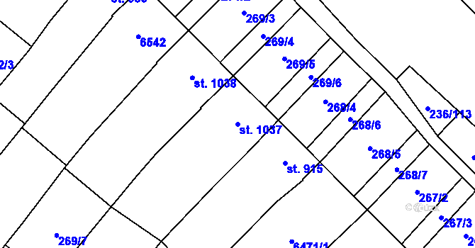 Parcela st. 1037 v KÚ Velké Bílovice, Katastrální mapa