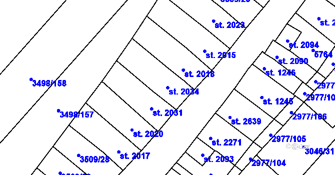 Parcela st. 2034 v KÚ Velké Bílovice, Katastrální mapa