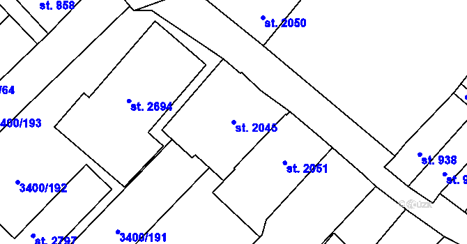 Parcela st. 2045 v KÚ Velké Bílovice, Katastrální mapa