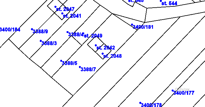 Parcela st. 2048 v KÚ Velké Bílovice, Katastrální mapa