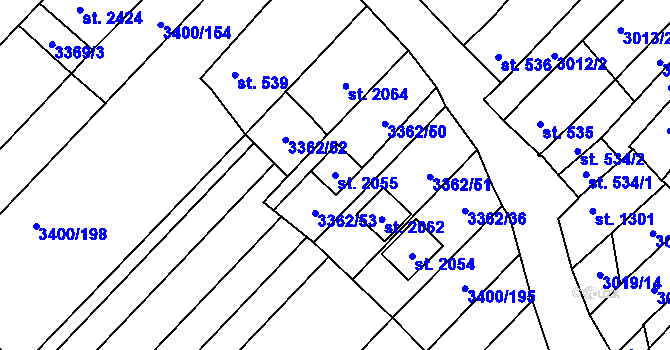Parcela st. 2055 v KÚ Velké Bílovice, Katastrální mapa