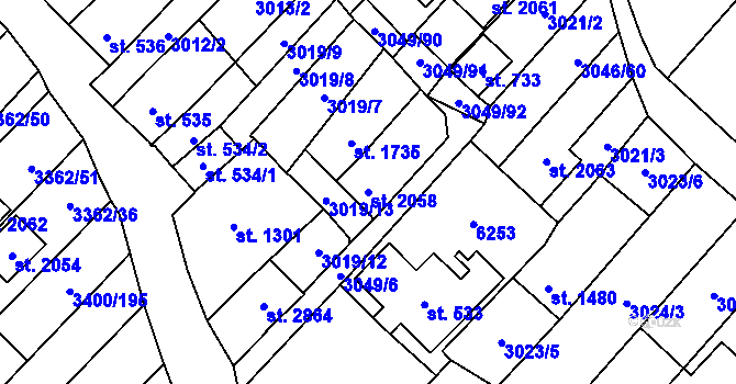 Parcela st. 2058 v KÚ Velké Bílovice, Katastrální mapa