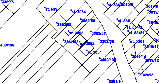 Parcela st. 2062 v KÚ Velké Bílovice, Katastrální mapa