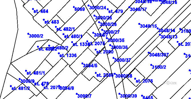 Parcela st. 2080 v KÚ Velké Bílovice, Katastrální mapa