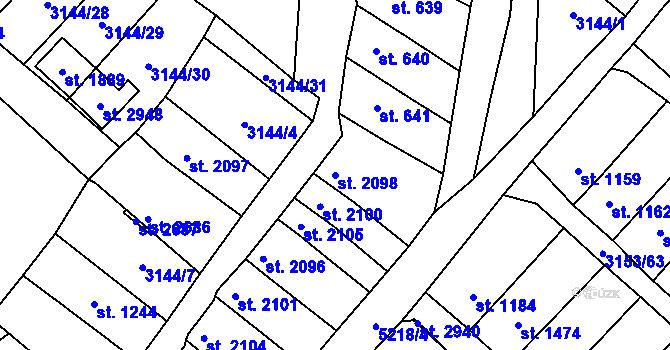 Parcela st. 2098 v KÚ Velké Bílovice, Katastrální mapa