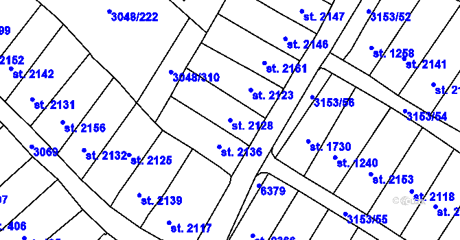 Parcela st. 2128 v KÚ Velké Bílovice, Katastrální mapa