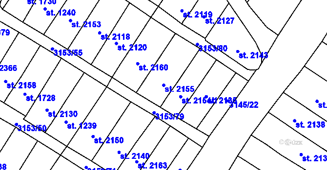 Parcela st. 2155 v KÚ Velké Bílovice, Katastrální mapa