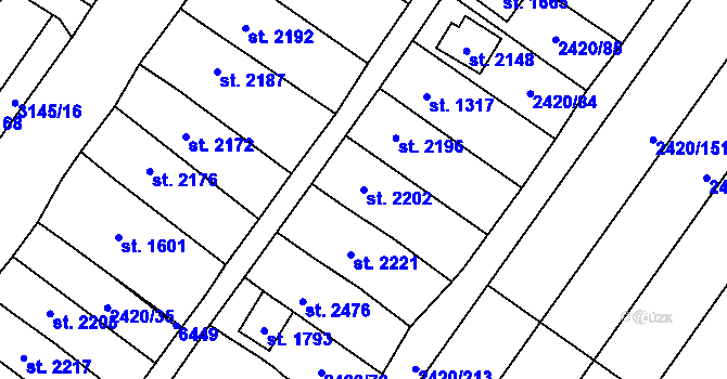 Parcela st. 2202 v KÚ Velké Bílovice, Katastrální mapa
