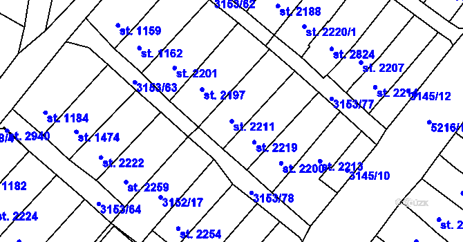 Parcela st. 2211 v KÚ Velké Bílovice, Katastrální mapa