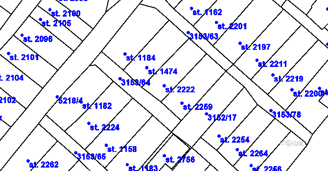 Parcela st. 2222 v KÚ Velké Bílovice, Katastrální mapa