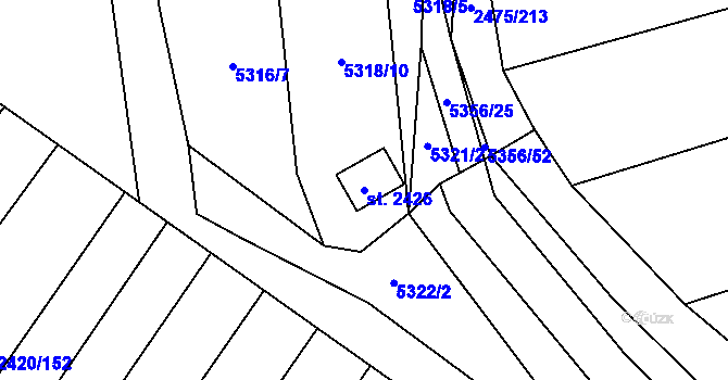 Parcela st. 2426 v KÚ Velké Bílovice, Katastrální mapa