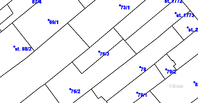 Parcela st. 76/3 v KÚ Velké Bílovice, Katastrální mapa