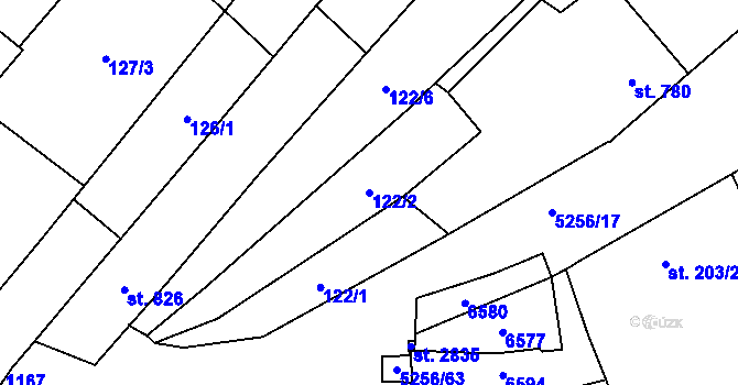 Parcela st. 122/2 v KÚ Velké Bílovice, Katastrální mapa