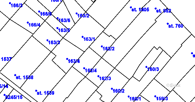 Parcela st. 162/2 v KÚ Velké Bílovice, Katastrální mapa