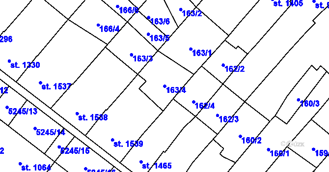 Parcela st. 163/4 v KÚ Velké Bílovice, Katastrální mapa
