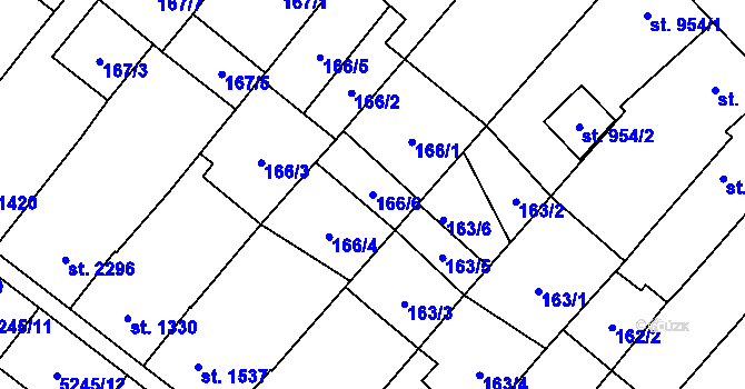 Parcela st. 166/6 v KÚ Velké Bílovice, Katastrální mapa