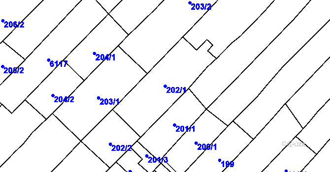 Parcela st. 202/1 v KÚ Velké Bílovice, Katastrální mapa