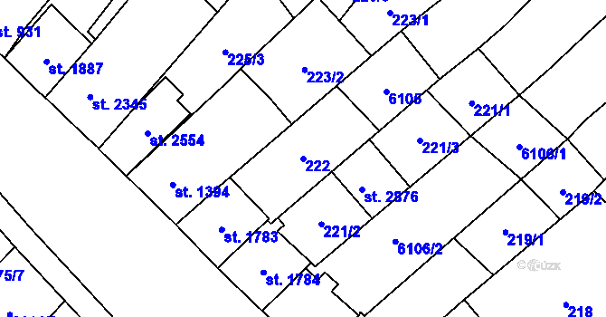 Parcela st. 222 v KÚ Velké Bílovice, Katastrální mapa