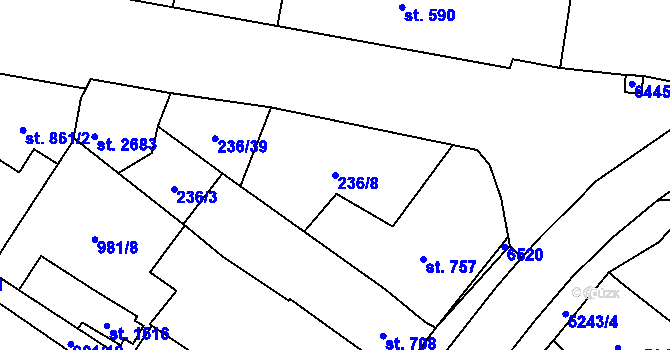 Parcela st. 236/8 v KÚ Velké Bílovice, Katastrální mapa