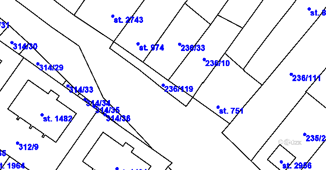 Parcela st. 236/119 v KÚ Velké Bílovice, Katastrální mapa