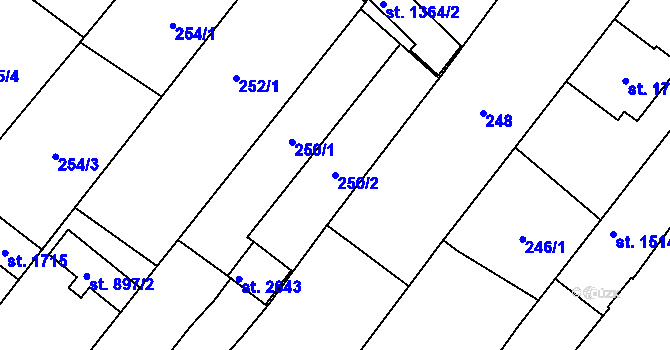 Parcela st. 250/2 v KÚ Velké Bílovice, Katastrální mapa